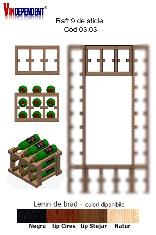 Raft din lemn pentru 9 sticle