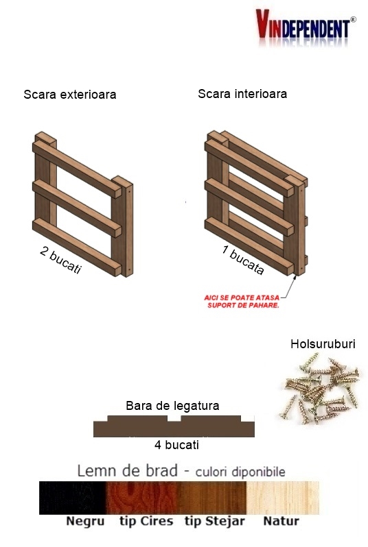 Raft din lemn pentru 6 sticle