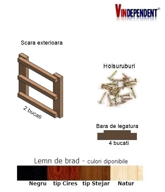 Raft din lemn pentru 3 sticle