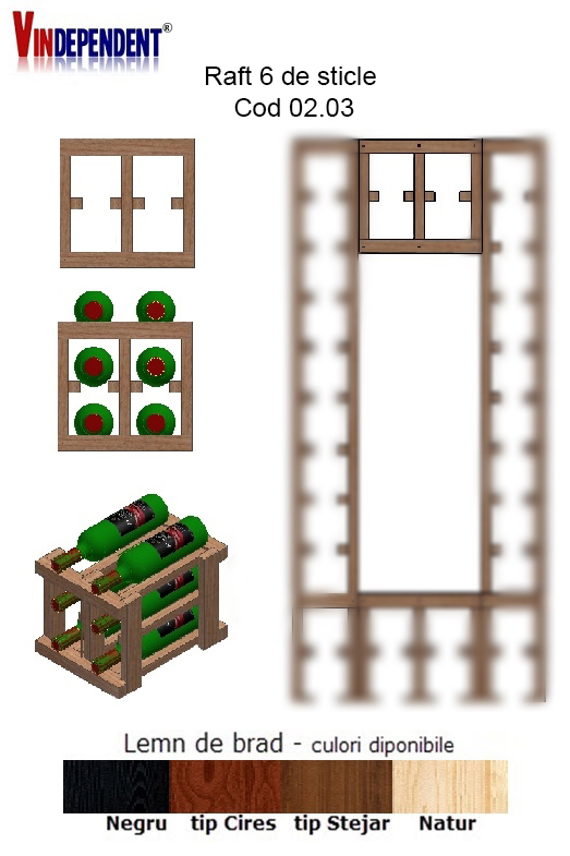 Raft din lemn pentru 6 sticle