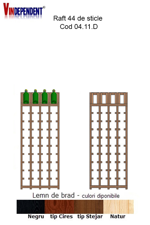 Raft din lemn tip display pentru 44 sticle