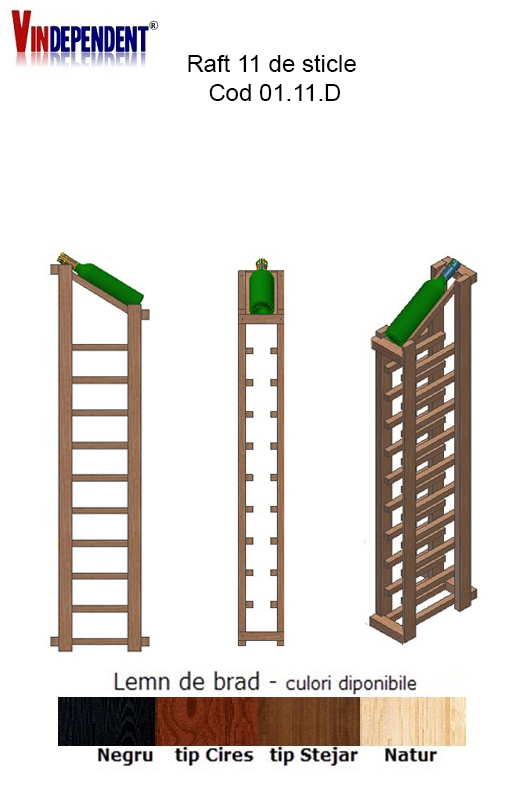 Raft din lemn tip display pentru 11 sticle