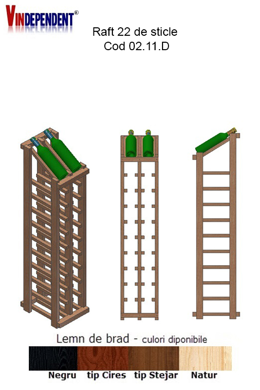 Raft din lemn tip display pentru 22 sticle