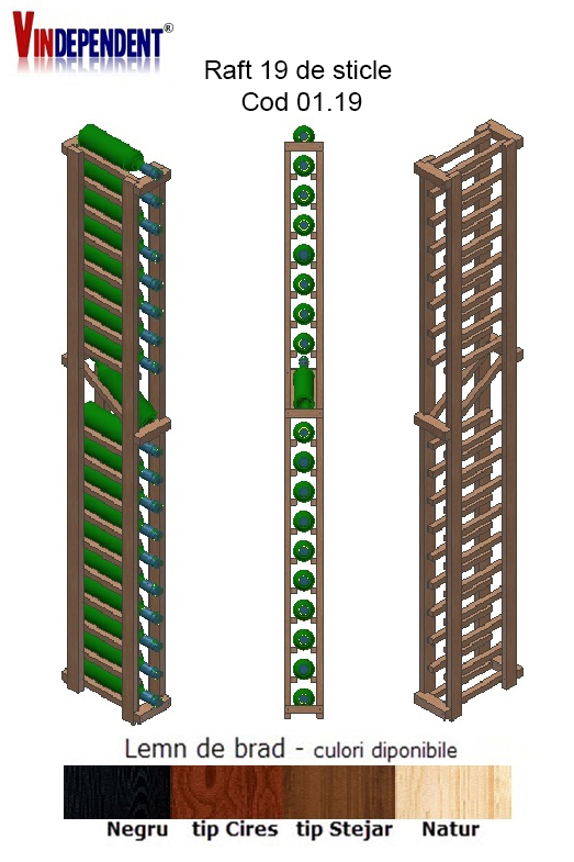 Raft din lemn tip display pentru 19 sticle
